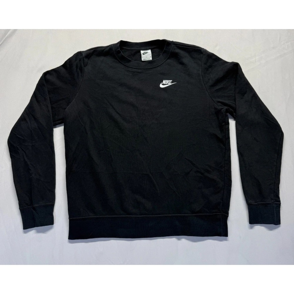 Nike Sportswear Club Fleece Sweatshirt Mens Small Black Embroidered Logo Ribbed